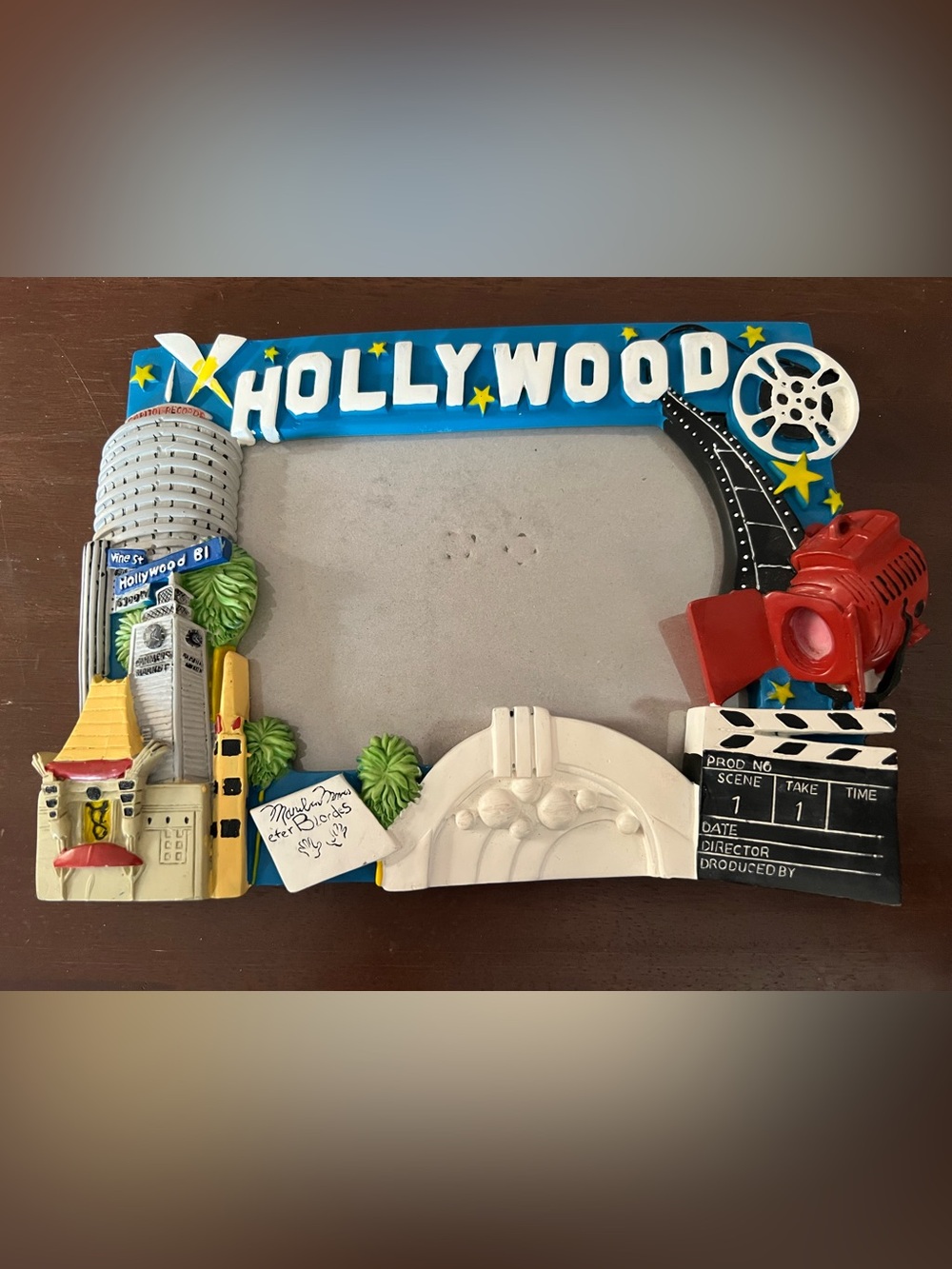 Hollywood Themed Blue Resin Photo Frame by 5x7 photo.